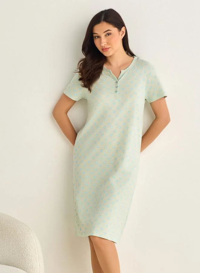 Splash FAV Midi Night Dress Short Sleeve Fruit Print Cotton